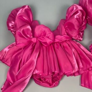 Vibrant Pink Satin Dress with Bows